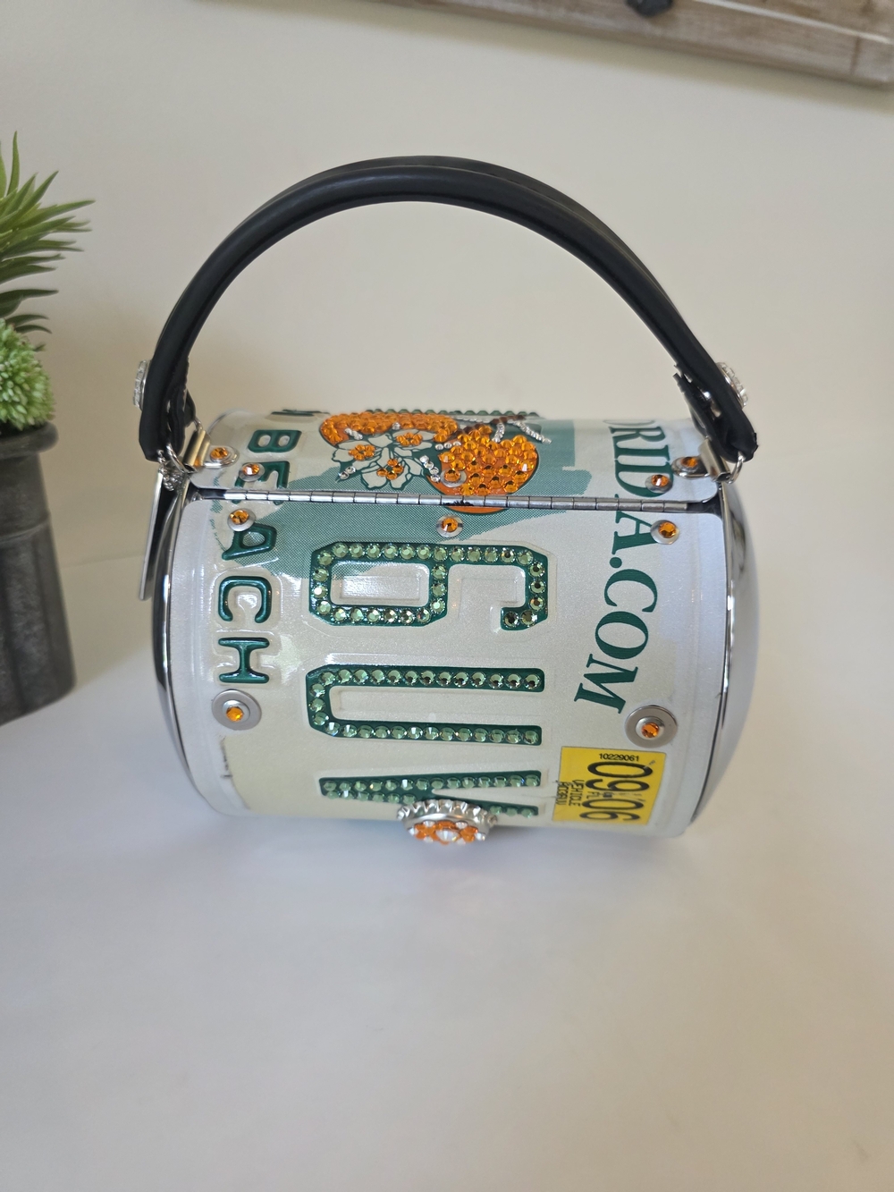 Vintage Littlearth Roadflair FL Swarovski Crystal License Plate Hand Bag- Rare